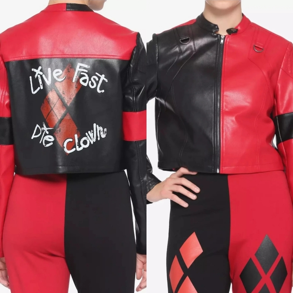 Suicide Squat Women's Red and Black Leather Jacket